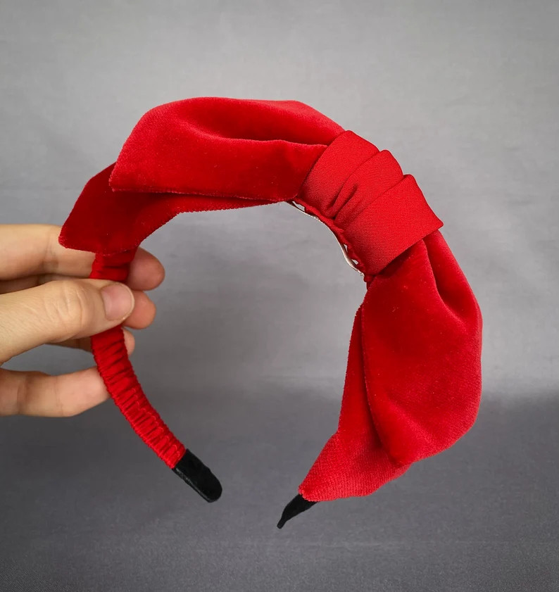 Red Velvet Bow Headband Christmas Bow Headband Red Bow Velvet Headband hair bow 50s hat 60s hat G... | Etsy (US)