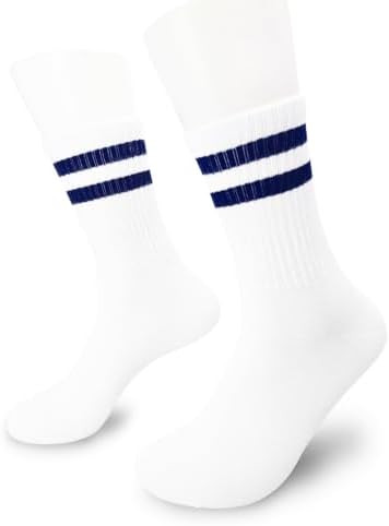 White and Navy Striped Crew Socks, Soft Cotton Blend Retro Socks for Men, Women and Teens (124) | Amazon (US)