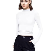 PUMIEY Women's Long Sleeve T Shirts Mock Turtleneck Slim Fit Tops Sexy Basic Tee Smoke Cloud Pro ... | Amazon (US)