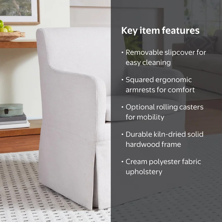 My Texas House Wren Slipcover Dining Chair with Casters Cream Polyester | Walmart (US)