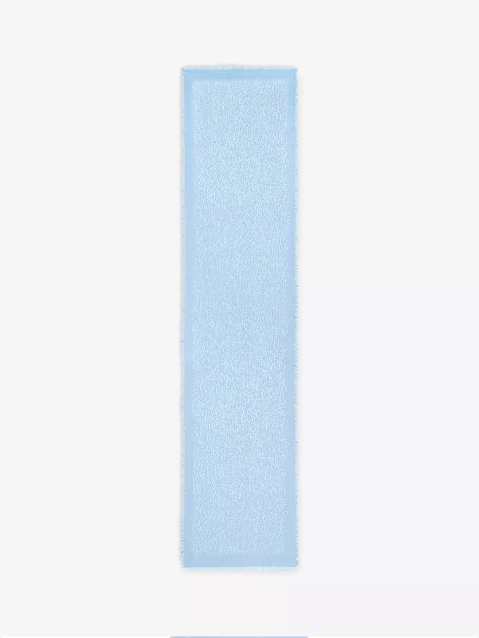 Anagram-print fringed-trim wool-blend scarf | Selfridges