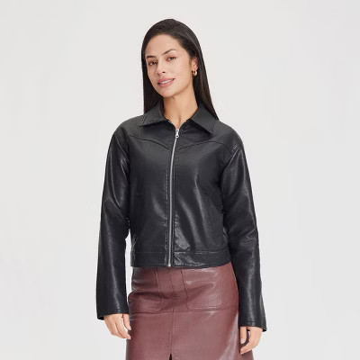 Women's Zip-Front Faux Leather Jacket - Universal Thread™ Black XS | Target
