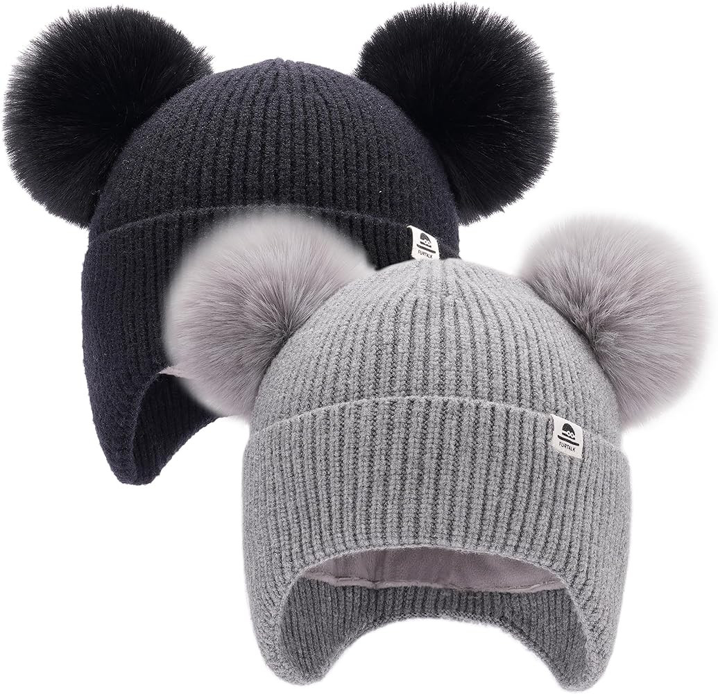 FURTALK Baby Toddler Winter Hat Pom Pom Beanie Girls Boys with Fleece Lined Kids Warm Cap | Amazon (US)