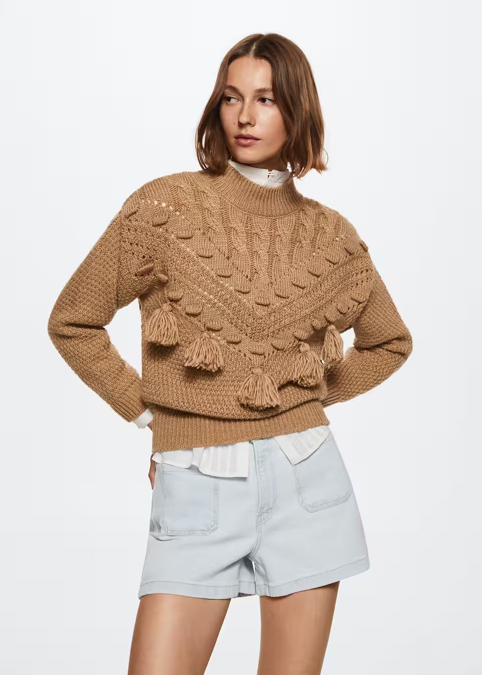 Openwork pompoms knit sweater -  Women | Mango USA | MANGO (US)