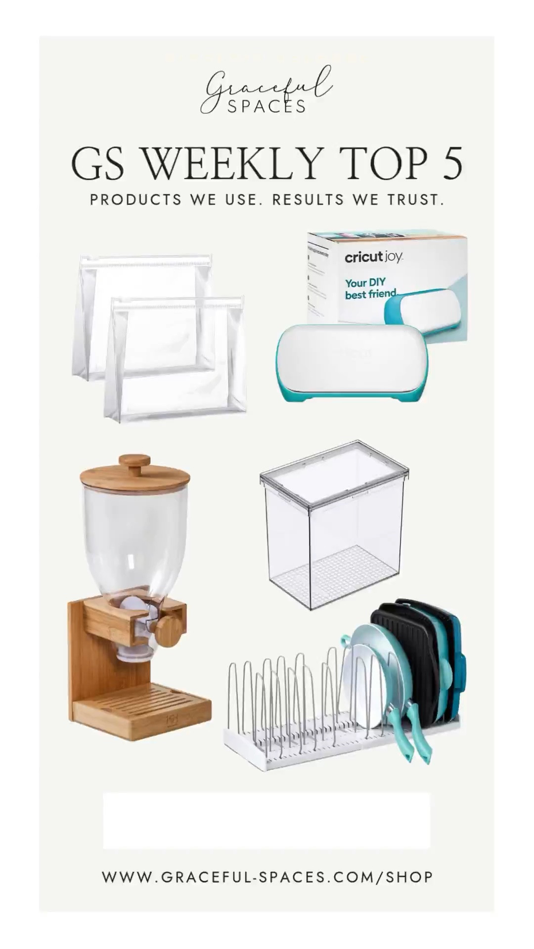 Loving this blend of products for this week’s Top 5! Organization bags that make travel easy, our trusted Cricut Joy for label making, airtight canisters we can’t live without, gorgeous cereal dispenser for self-service, and our favorite YouCopia are all product we love and approve ❤️

#LTKHome