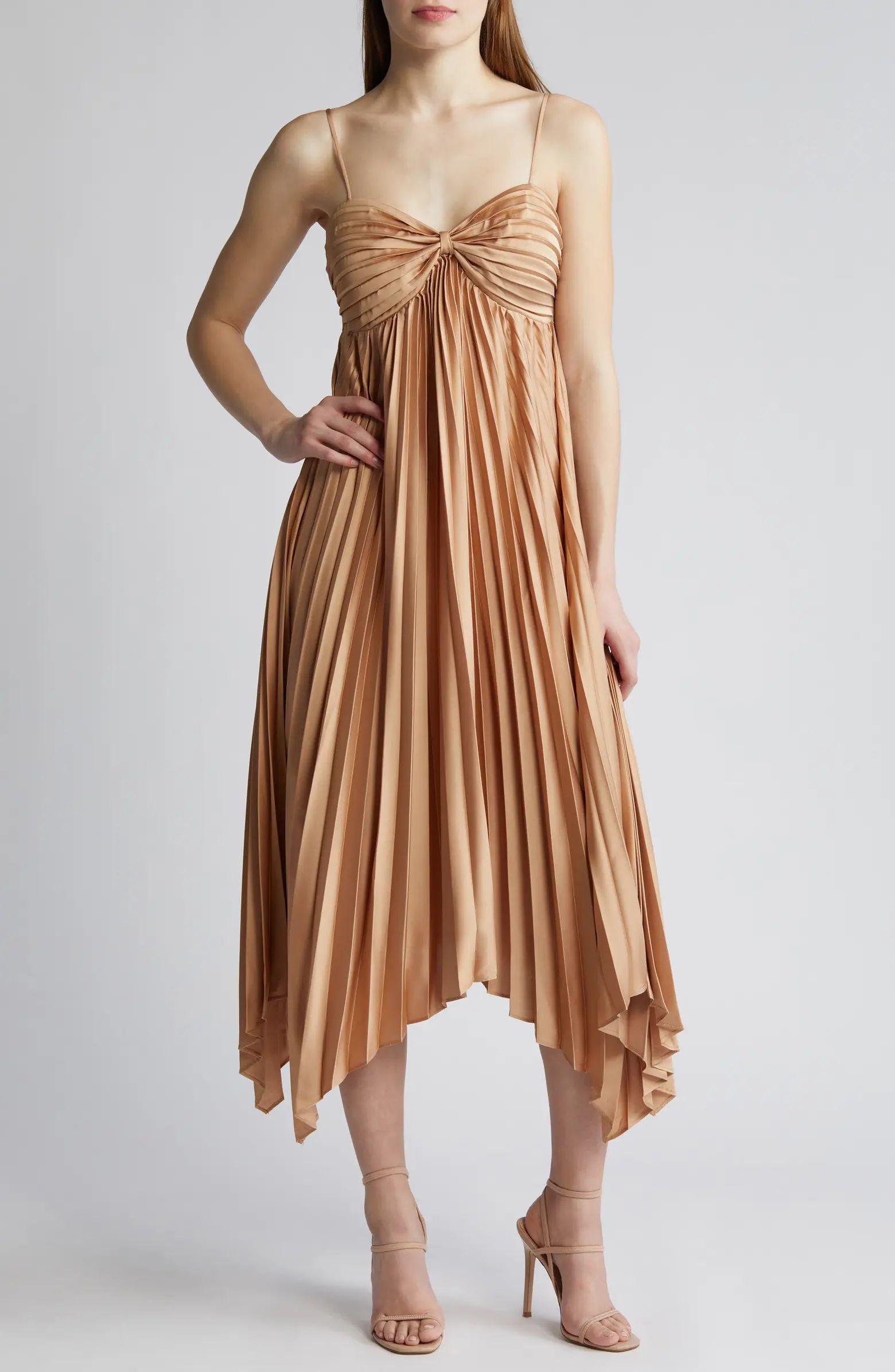Vikki Pleated Sleeveless Satin Maxi Dress | Nordstrom