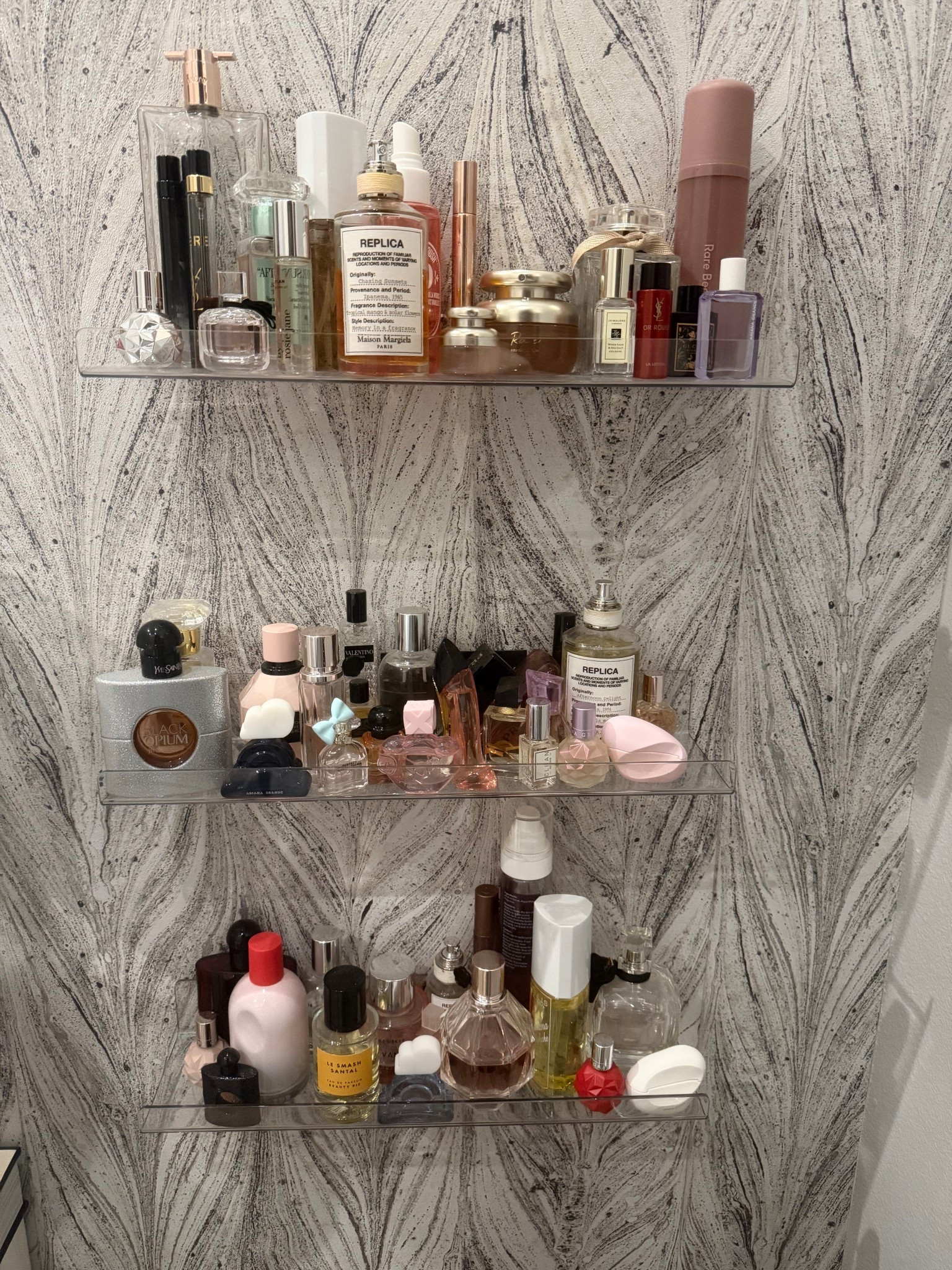 Preslee’s perfume wall - linked shelves 