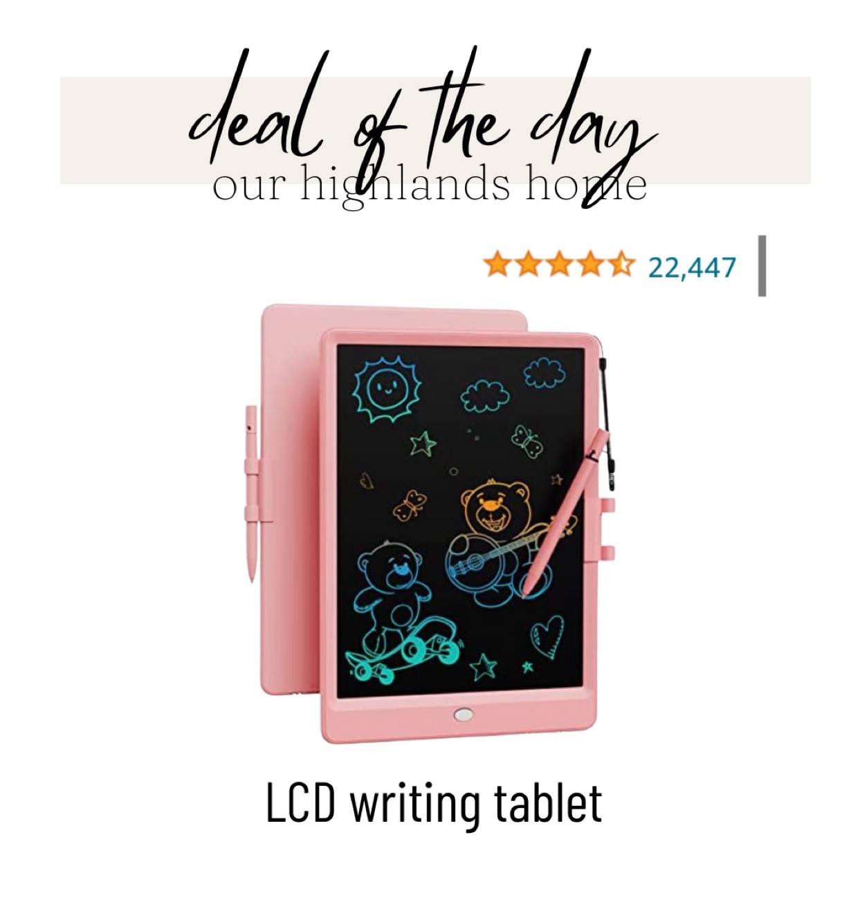 deal of the day lcd writing tablet from amazon 

#LTKkids #LTKHoliday #LTKSeasonal