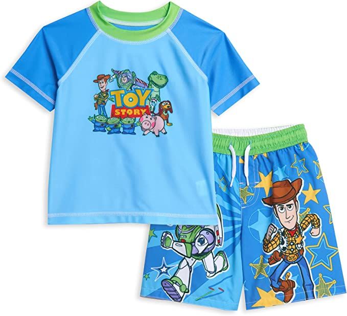 Disney Pixar Toy Story Alien Rex Slinky Dog Woody Baby Pullover Rash Guard and Swim Trunks Outfit... | Amazon (US)