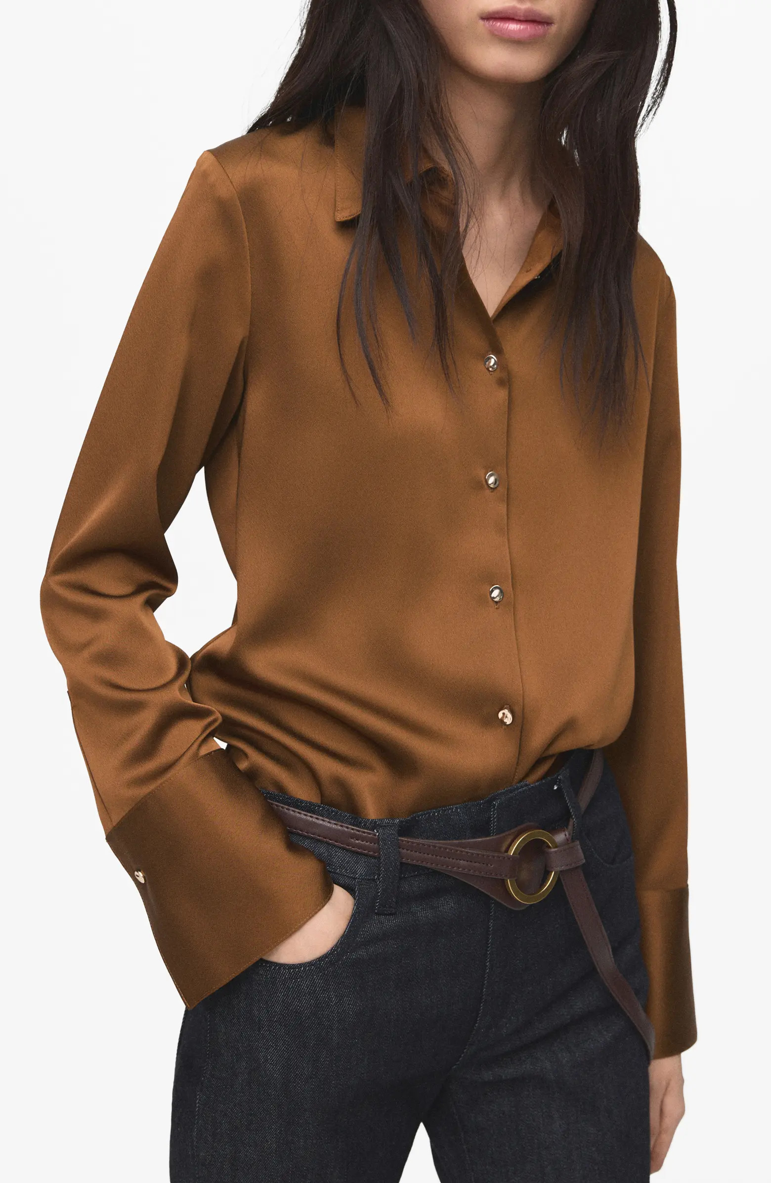 MANGO Flowy Satin Shirt | Nordstrom | Nordstrom