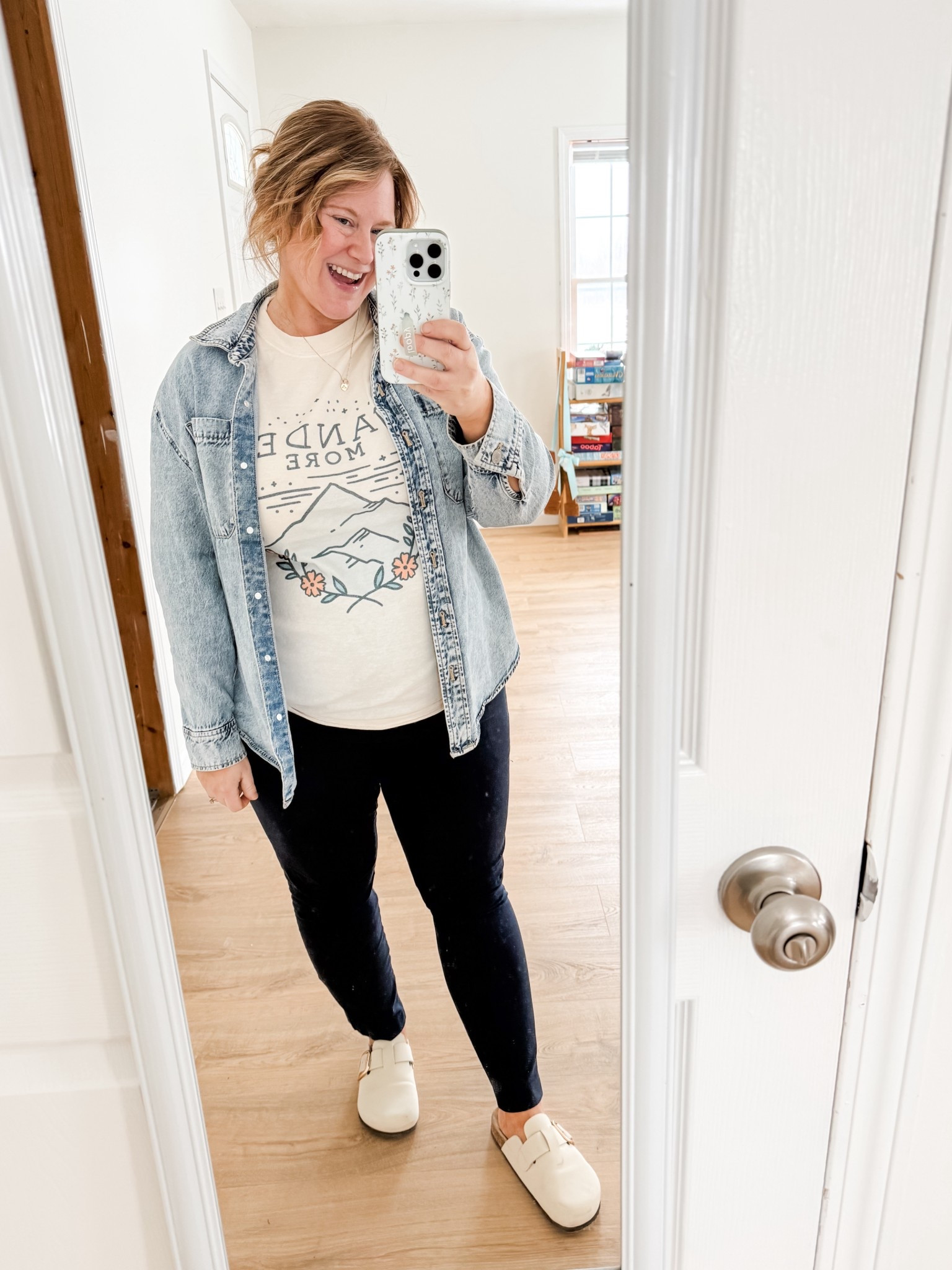 Teacher outfit! Wearing a large in my graphic tee from mountain Moverz (use code STEPHSHARES20 to save!) and a 14 maternity in my pixie pants.  Also linked the non maternity version!

#LTKMidsize #LTKWorkwear #LTKBump