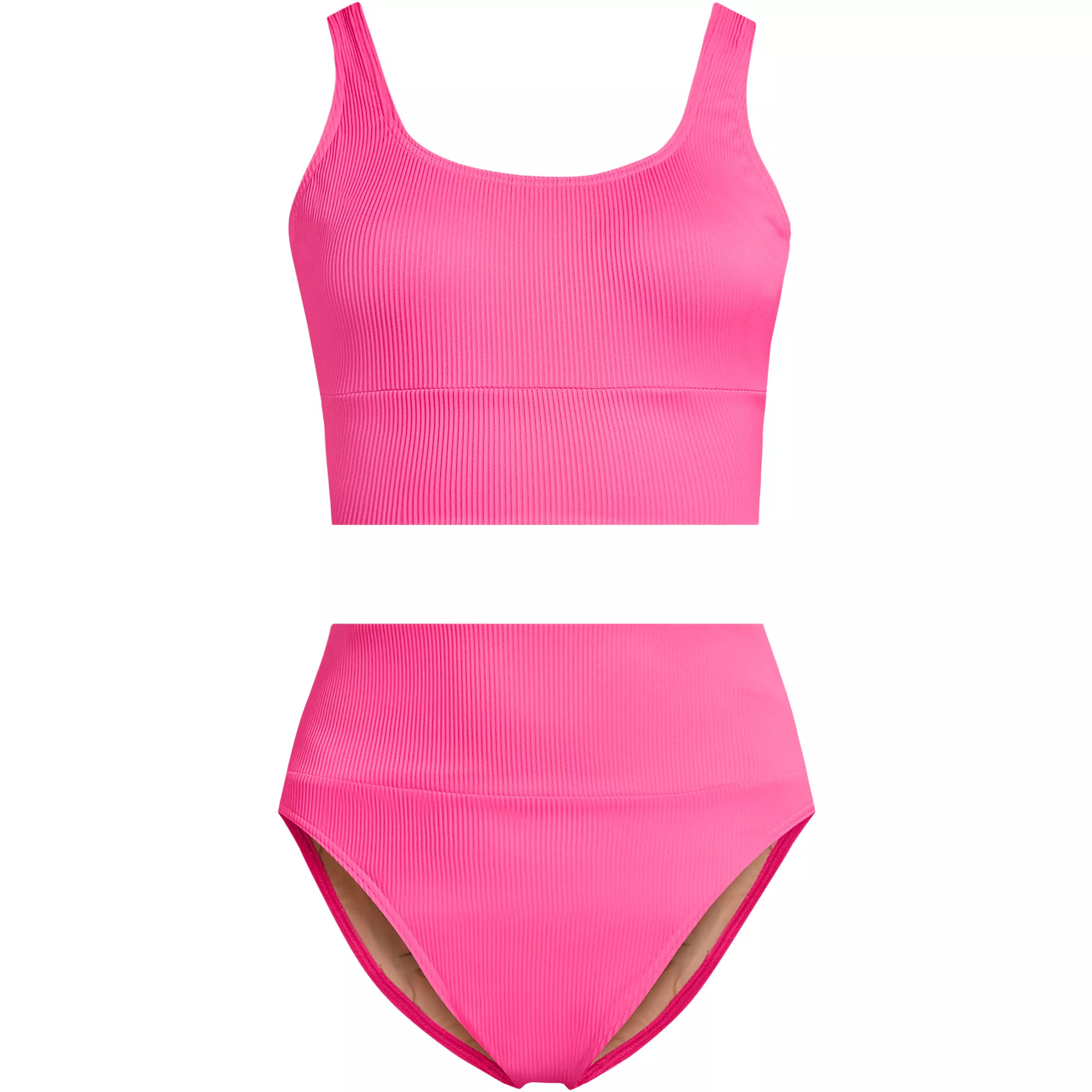 Women's Tugless Ribbed Midkini and High Waisted Bottom Swimsuit Set | Lands' End (US)