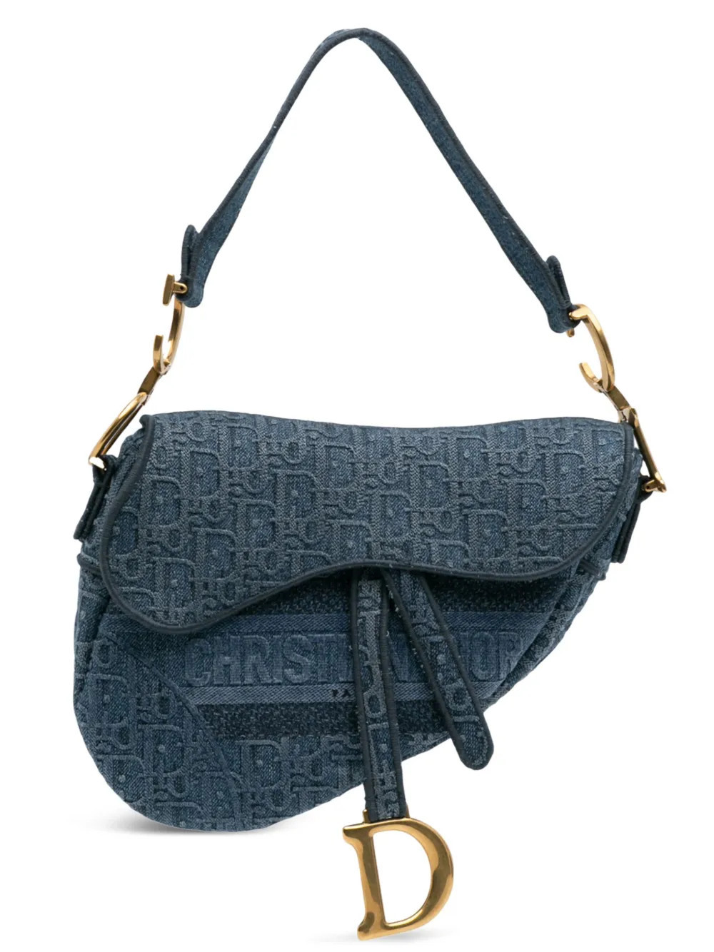 Christian Dior Pre-Owned 2019 Oblique Denim Embroidered Saddle Bag shoulder bag - Blue | Farfetch Global