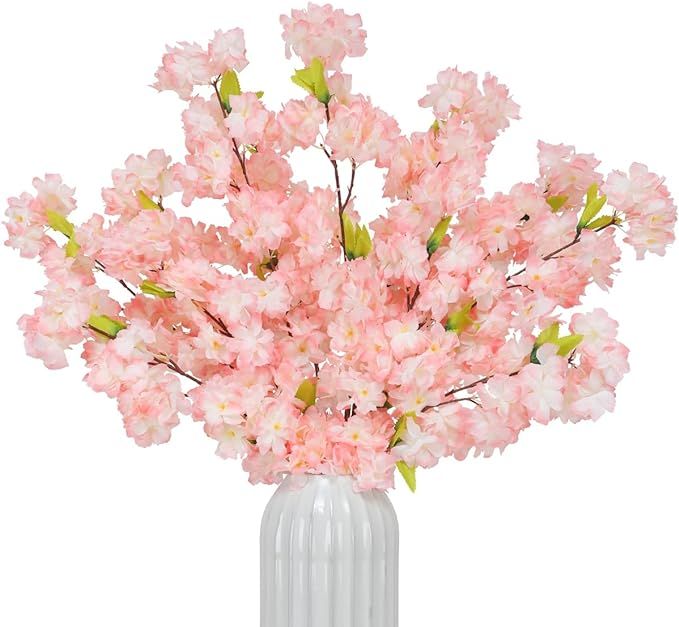 Tifuly 4Pcs Artificial Cherry Blossom Branches,42.52” Long Stems Fake Silk Flowers Bouquet Faux... | Amazon (US)