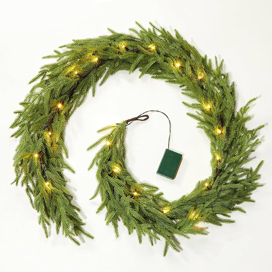 Brightown Pre-lit Christmas Garland with Lights, 6 Feet 20 LED Lighted Green Pine Leaves Garland ... | Amazon (US)