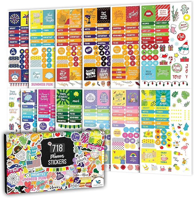 Aesthetic Planner Stickers - Productivity, Seasonal & Holiday Sticker Pack - 13 Sheets / 718 Stic... | Amazon (US)