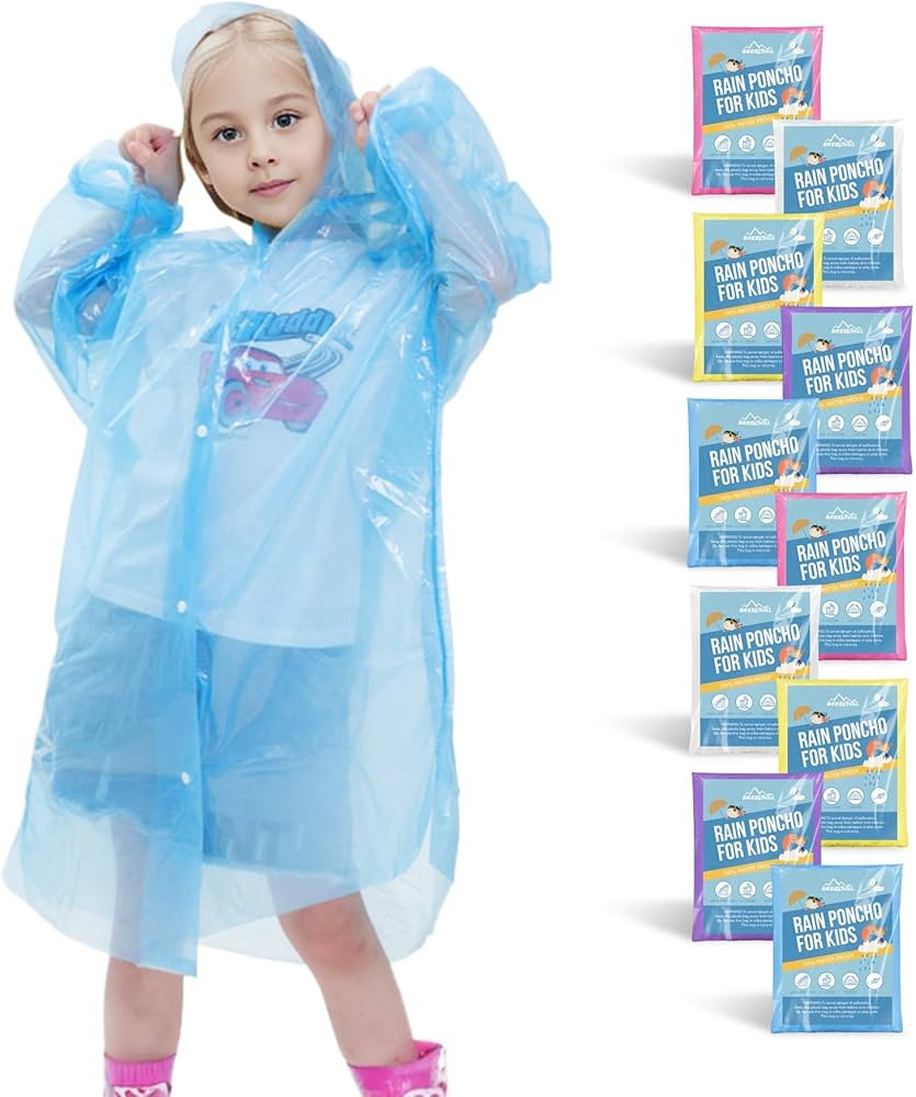 Disposable Rain Ponchos for Kids,Rain Ponchos Family Pack,Clear Kids Ponchos,Individually Wrapped... | Amazon (US)