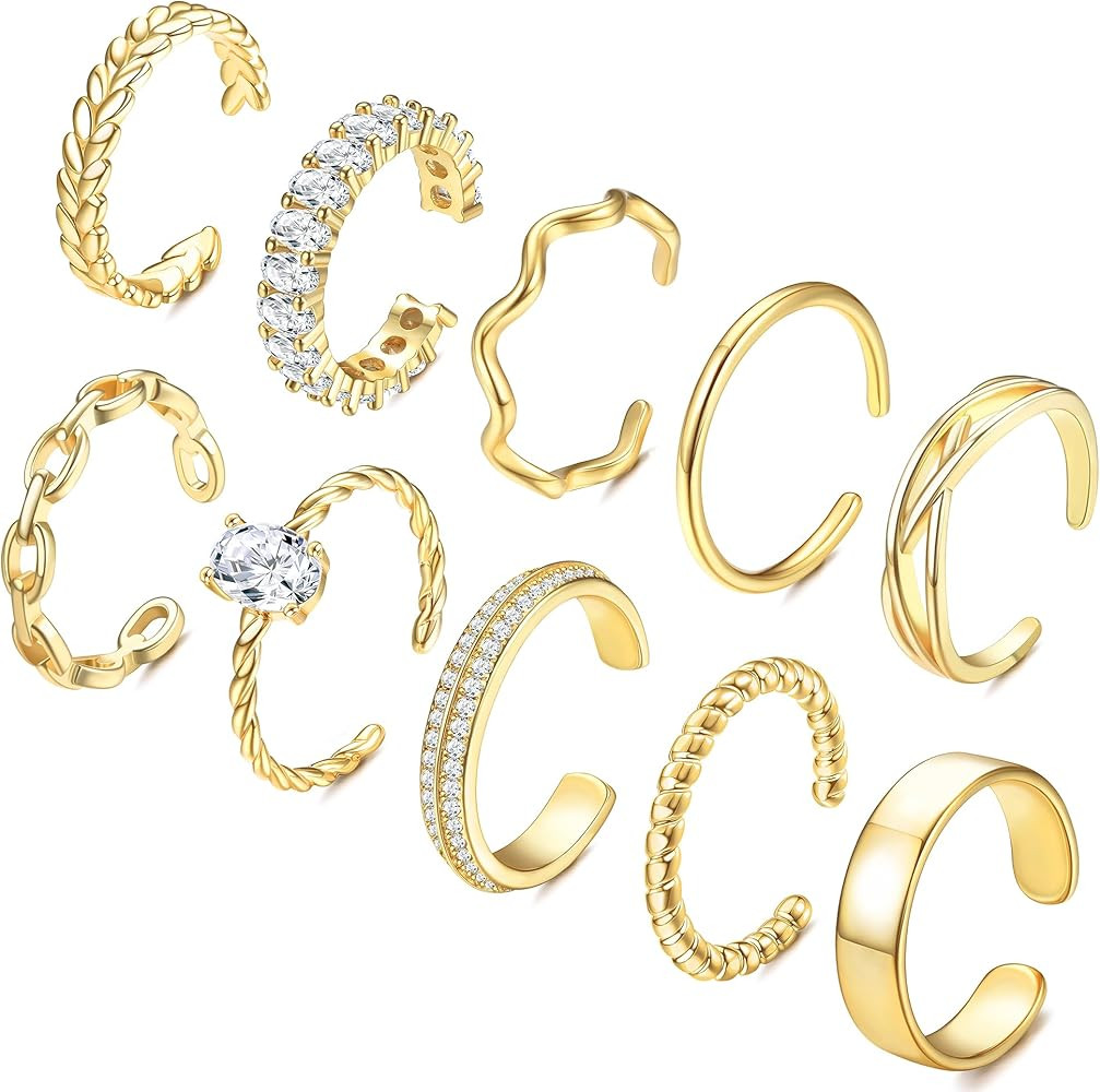 Adramata 10Pcs Ringe Frauen Gold Verstellbare Ringe Set 14 Karat Vergoldet Daumenring Fingerring ... | Amazon (DE)
