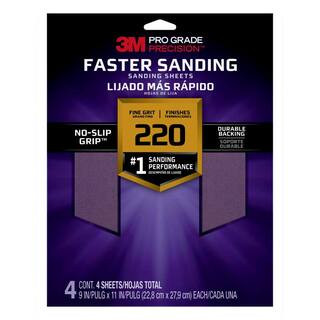 3M Pro Grade Precision 9 in. x 11 in. 220 Grit Fine Faster Sanding Sheets (4-Sheets/Pack) 26220PG... | The Home Depot