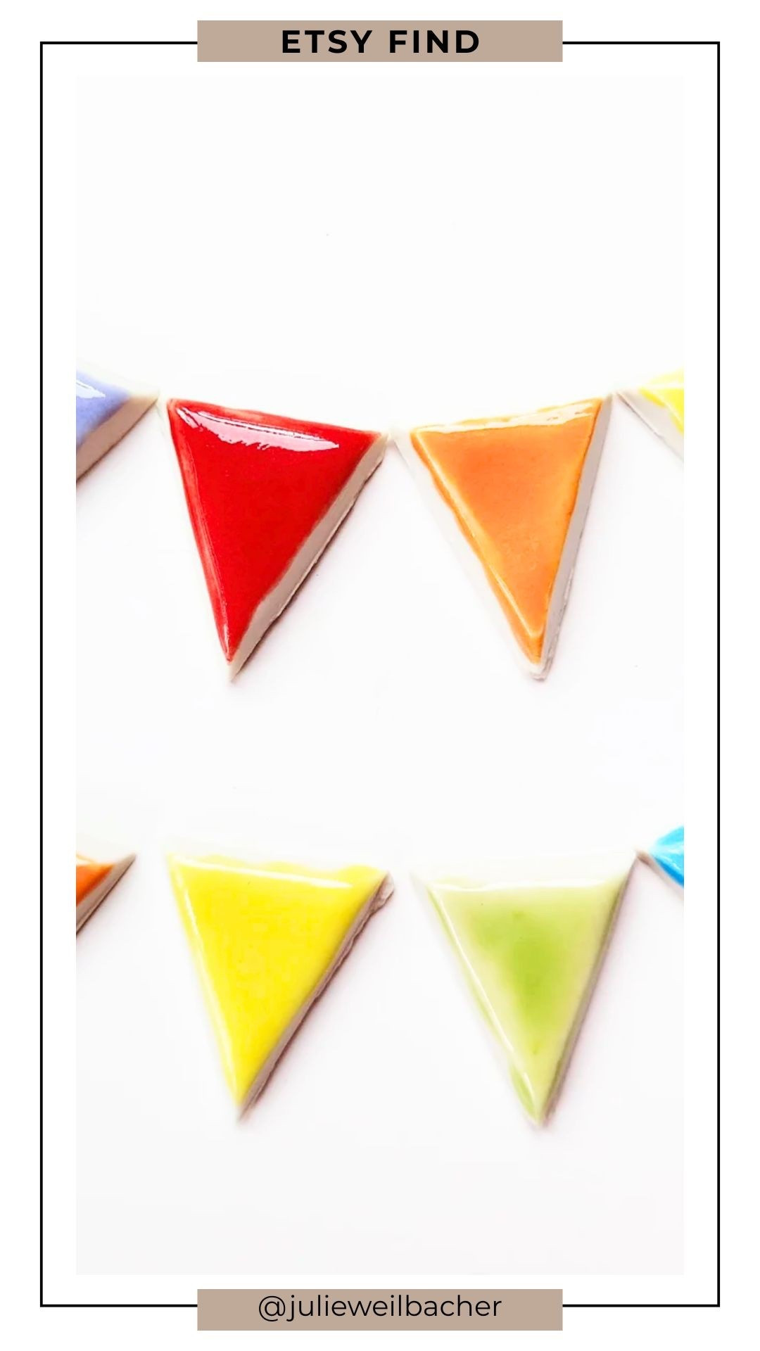 These colorful handmade ceramic bunting tiles are pure celebration in tile form. 🎉🌈 Perfect for birthday-themed mosaics, playful mixed media art, magnets, bulletin board pins, or any project that needs a pop of happy. They bring instant party energy ... think circus vibes, kids’ rooms, festive decor, or whimsical wall art. Bright, joyful, and impossible not to smile at.

For mosaic tips, tutorials, inspiration, and so much more please visit my YouTube channel: YouTube.com/julieweilbacher, and follow @julieweilbacher on Instagram.

#bunting #handmadeceramics #mosaictile #birthdayinspo #mosaictable #mosaicsteppingstone #mosaicpot #etsy #analoghobby #mixedmediaart #ceramictile #diyprojects #partydecor #craftsupplies

#LTKHome