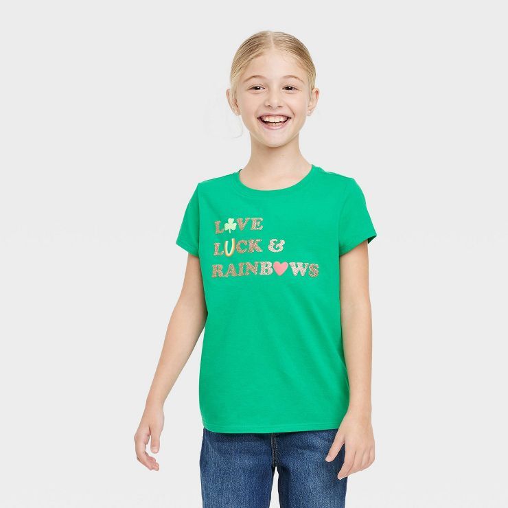 Girls' Short Sleeve 'Love Luck & Rainbows' St. Patrick's Day Graphic T-Shirt - Cat & Jack™ Brig... | Target