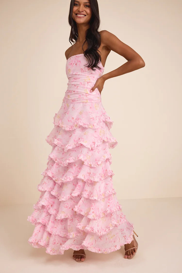 Maleta Light Pink Floral Tiered Maxi Dress | Lulus