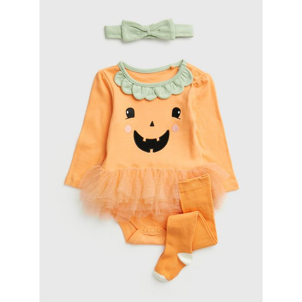 Buy Orange Pumpkin Tutu Bodysuit, Headband & Tights Up to 3 mths | Bodysuits | Tu | Tu Clothing