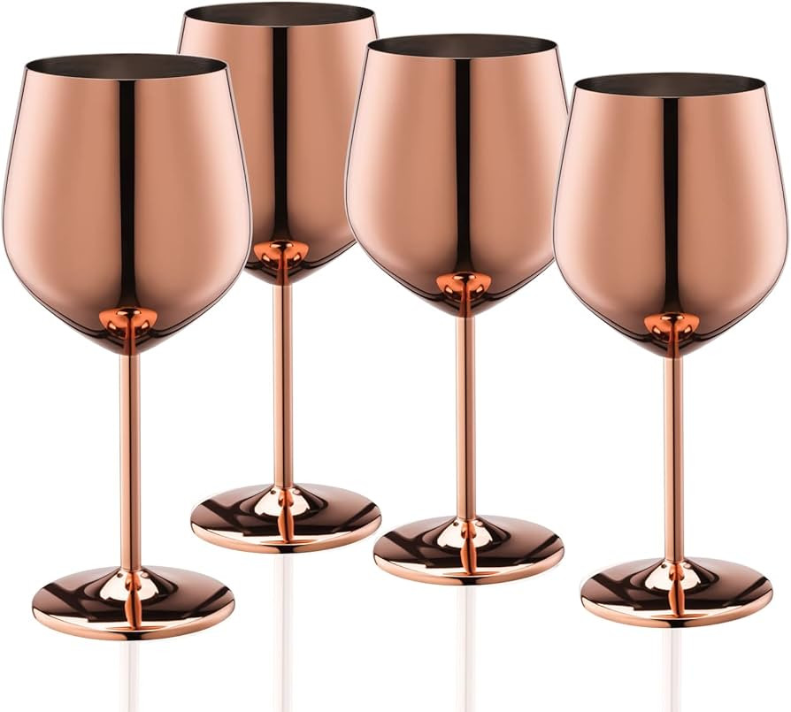 WOTOR Rose Gold Wine Glasses Set of 4, 18oz Copper Stainless Steel Unbreakable Metal Glass for Ou... | Amazon (US)