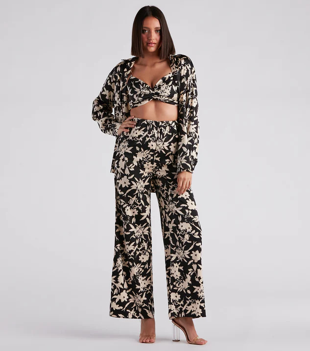 Major Muse Floral Satin Pants | Windsor Stores