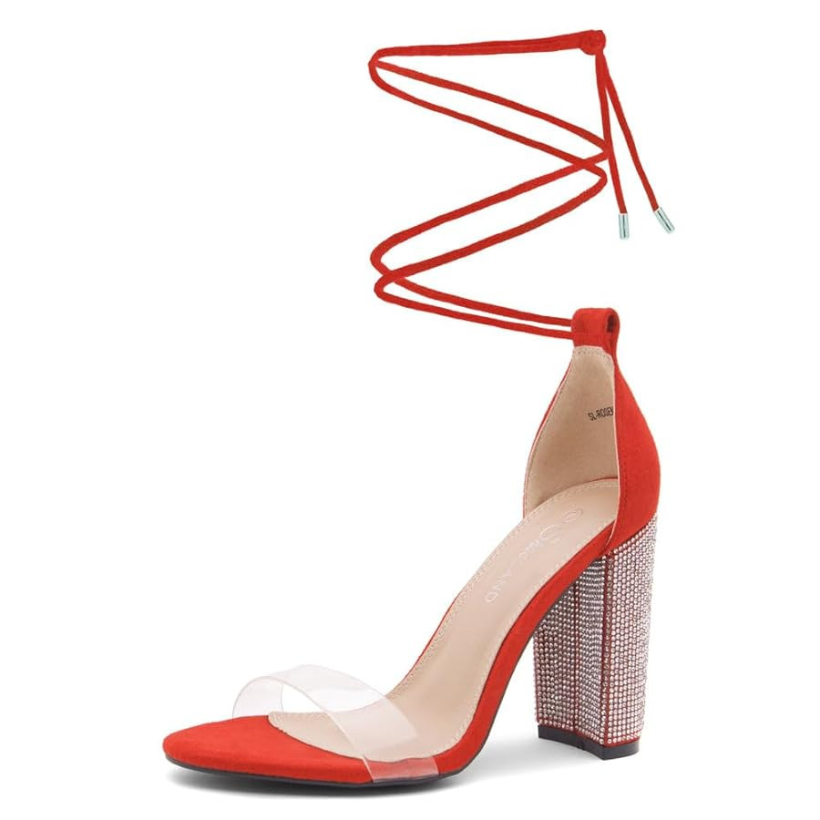 Shoe Land SL-ROSEMMINA Womens Strappy Heels Lace Up Heeled Sandals Open Toe Block Heeled Rhinesto... | Amazon (US)