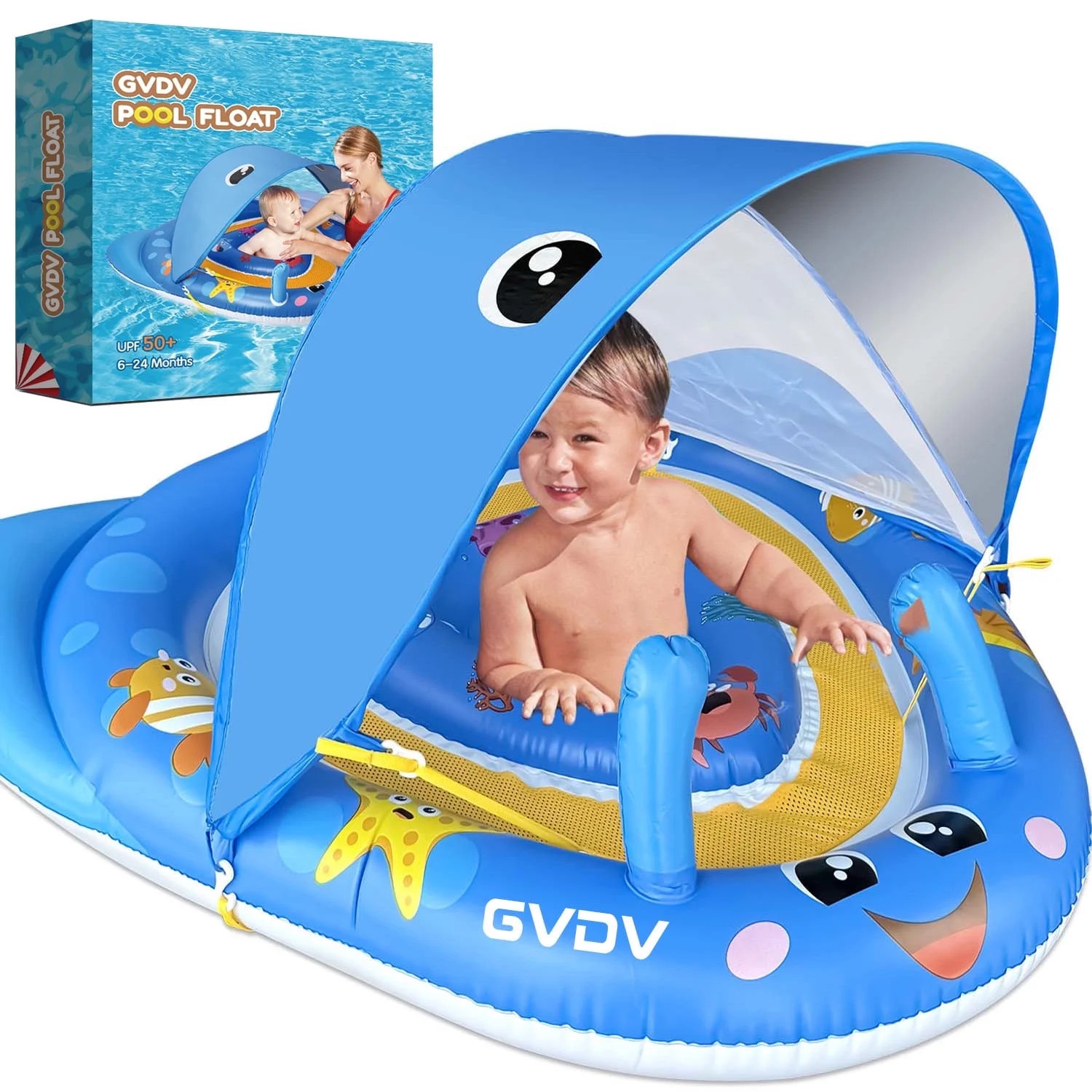 GVDV Baby Pool Float with Canopy UPF50+ Sun Protection, 6-24 Months Inflatable Infant Swimming Ri... | Walmart (US)