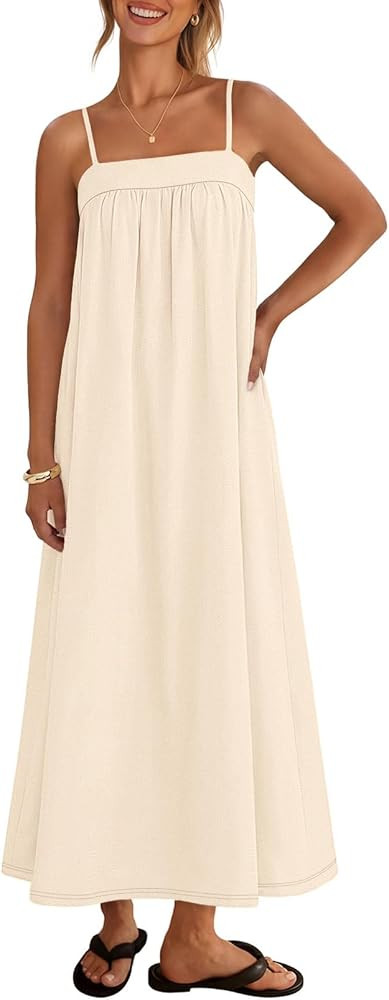 MEROKEETY Women's Spring Summer Maxi Dress 2026 Spaghetti Strap Backless Linen Boho Sundress Casu... | Amazon (US)