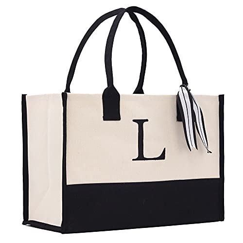 VANESSA ROSELLA Monogram Tote Bag with 100% Cotton Canvas and a Chic Personalized Monogram (Black Block Letter - L) | Amazon (US)