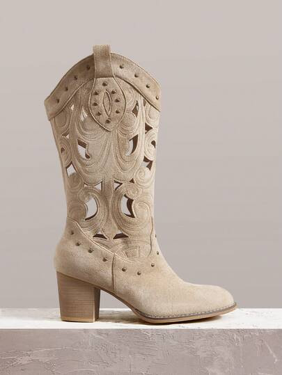 Styleloop Damen Stiefel bis zur Mitte des Wades, bohemischer Western Musikfestival Stil, geeignet... | SHEIN