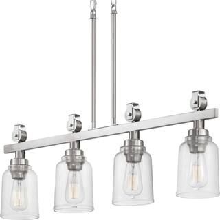 Home Decorators Collection Knollwood 4-Light Brushed Nickel Linear Chandelier with Clear Glass Sh... | The Home Depot