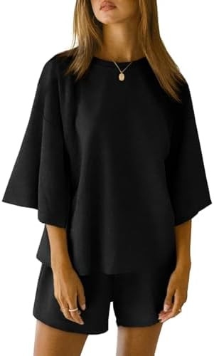 Tankaneo Womens Pajama Sets 3/4 Sleeve Oversized Tops & Loose Fit Shorts Lounge Set with Pockets ... | Amazon (US)