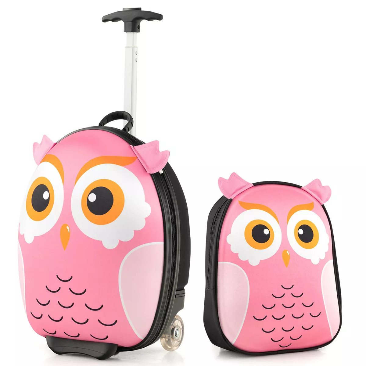 Costway 2PCS Kids Carry On Luggage Set 16'' Owl Rolling Suitcase with 12'' Backpack Travel Pink/W... | Target