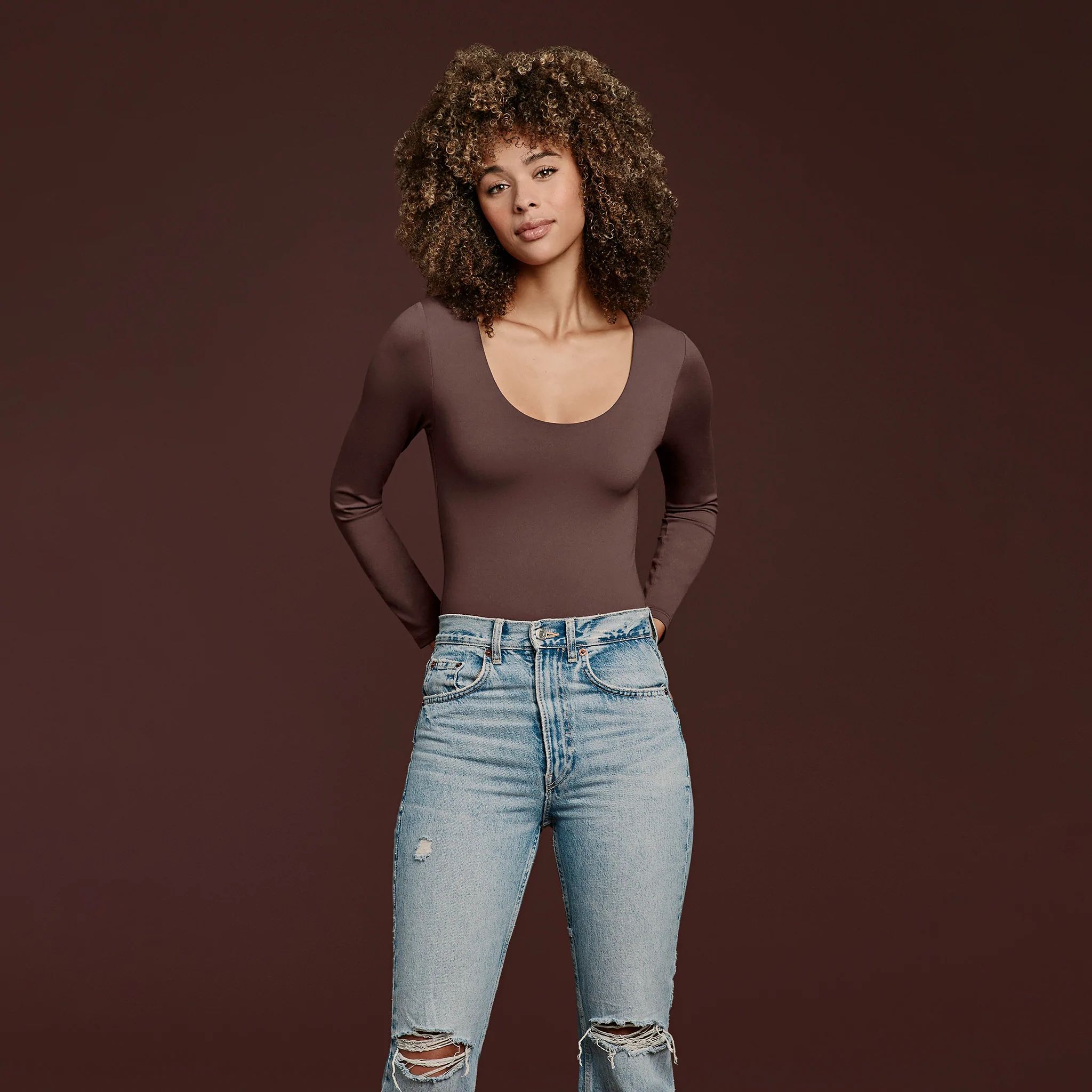 Women's Long Sleeve Scoop Neck Bodysuit | nuuds