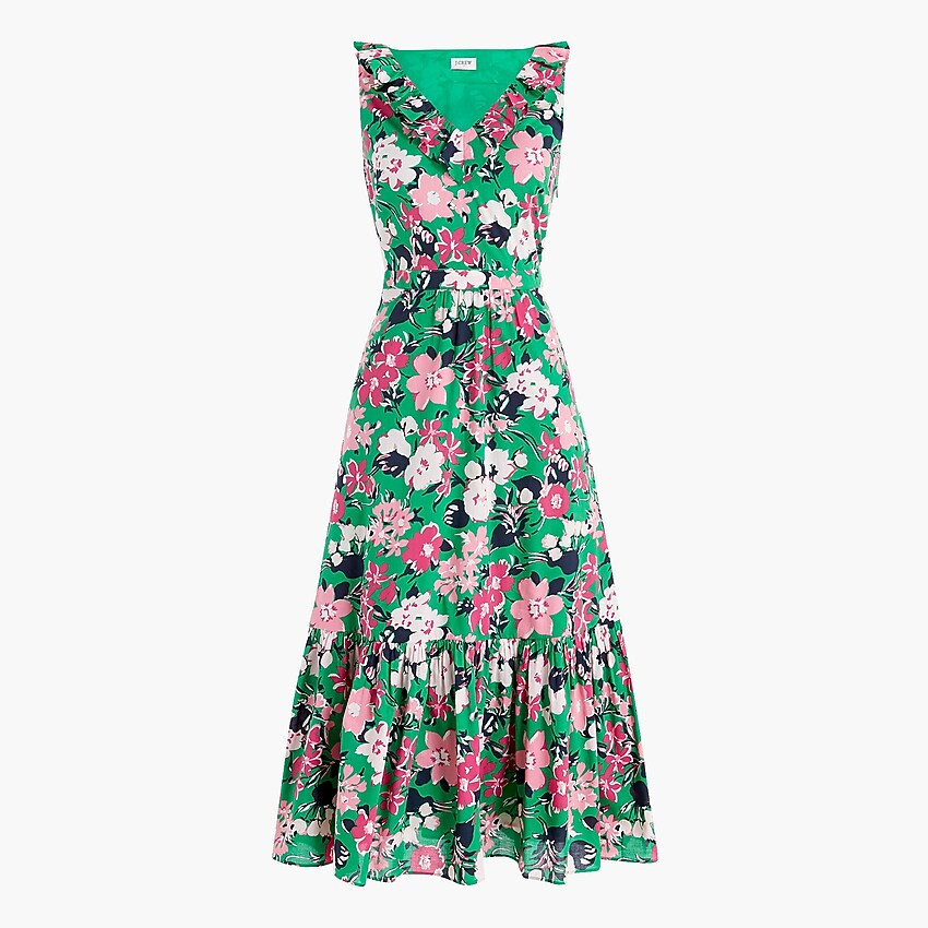 Printed V-neck ruffle midi dress | J.Crew Factory
