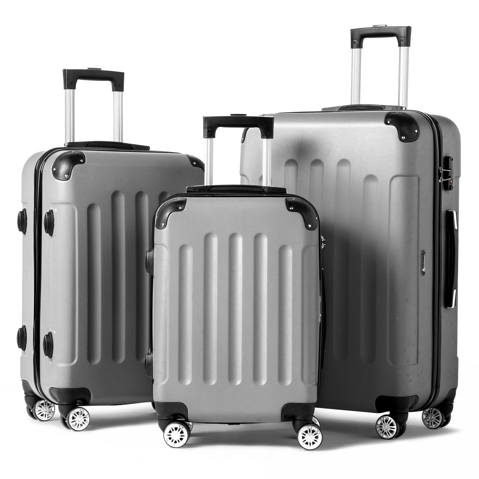 Zimtown Hardside Lightweight Spinner Gray 3 Piece Luggage Set with TSA Lock - Walmart.com | Walmart (US)