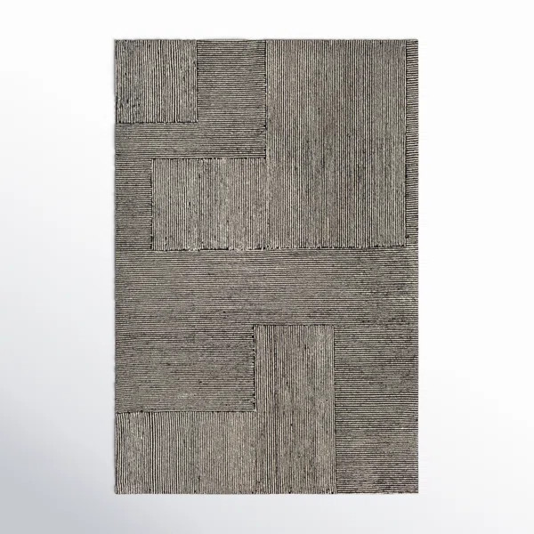 Peeta Geometric Hand-Tufted Wool Black/Ivory Area Rug | Wayfair North America