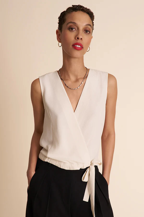 Elodie Tie-Waist Top - Eco Soft Wave :: Ivory | MM LaFleur