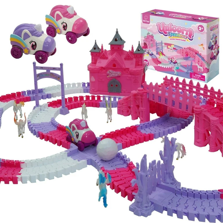 USA Toyz Unicorn Speedway Tracks – 252pc Vehicle Playset STEM Snap Track Unicorn Car Toy Set fo... | Walmart (US)