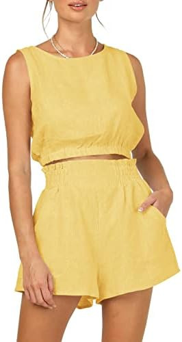 Eurivicy Women's 2pcs Summer Outfits Sleeveless Crop Tank Top and High Waist Pocketed Shorts Loos... | Amazon (US)