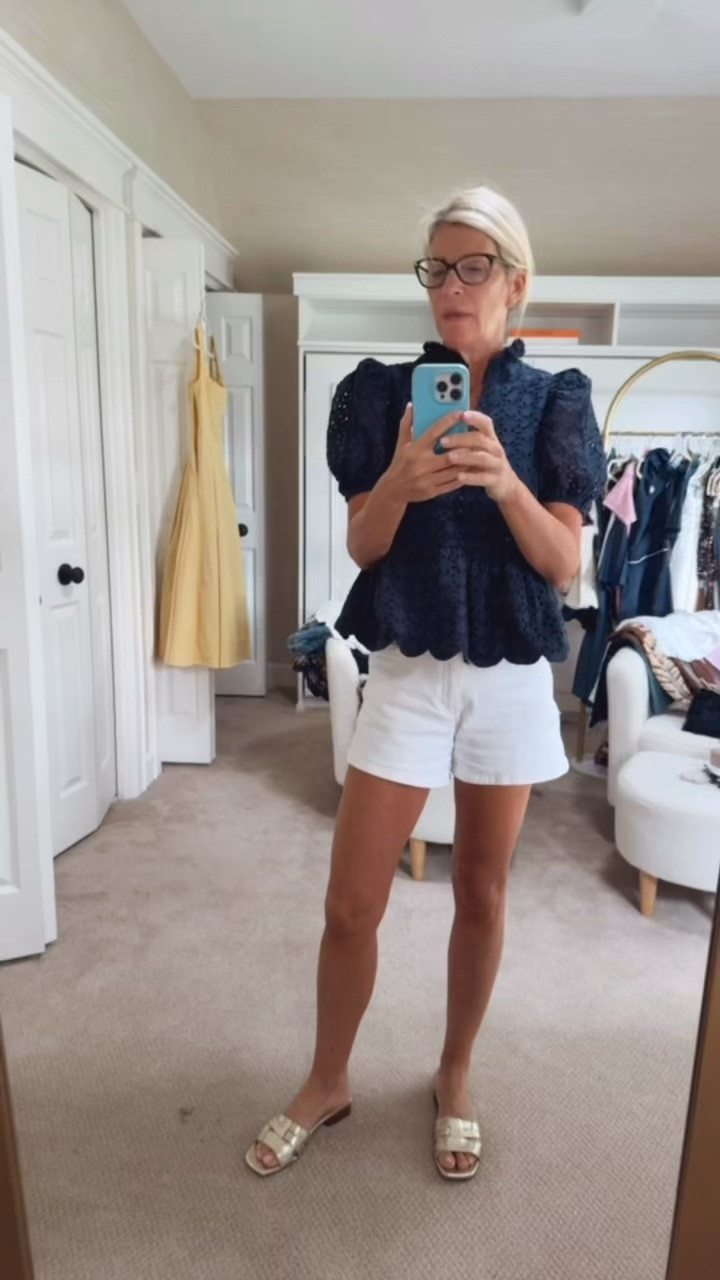 The cutest little navy eyelet top! 💙

This is such an easy piece to style with white shorts, denim, or linen pants all summer long. I’m wearing my usual size, and it’s $84.

#LTKgrwm #LTKdayinmylife #LTKSaleAlert