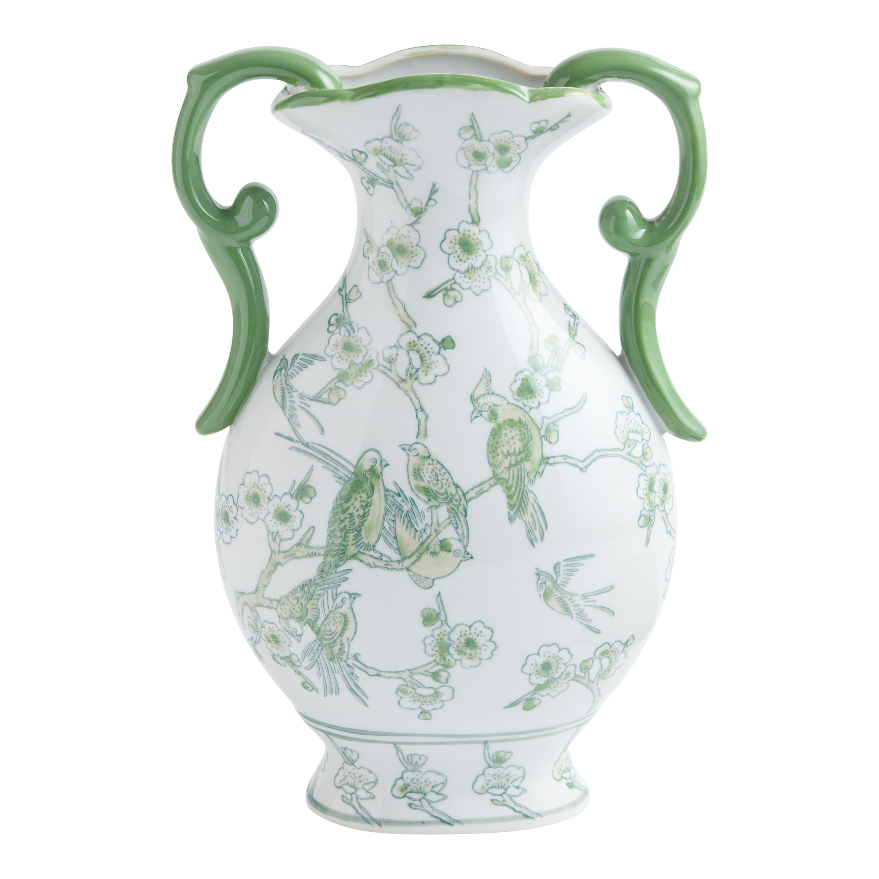 Green and White Ceramic Chinoiserie Trophy Vase | World Market