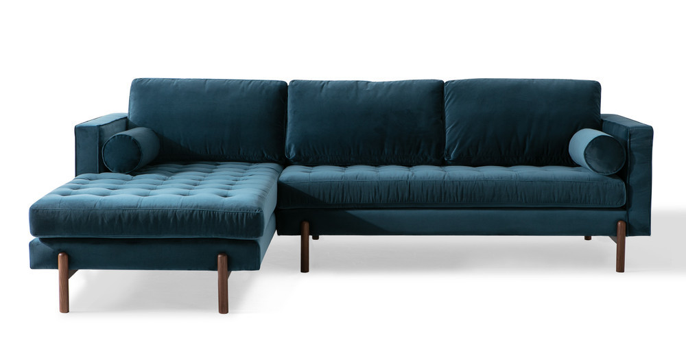 Dwell 108" Fabric Sofa Sectional Left, Petrol Velvet | Kardiel