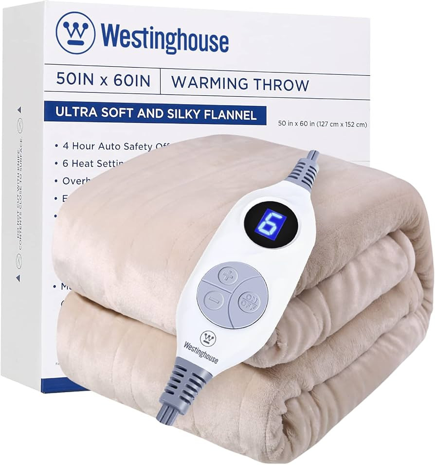 Westinghouse Heated Blanket Throw, Electric With 6 Heating Levels, 2-10 Hours Time Settings, Over... | Amazon (US)