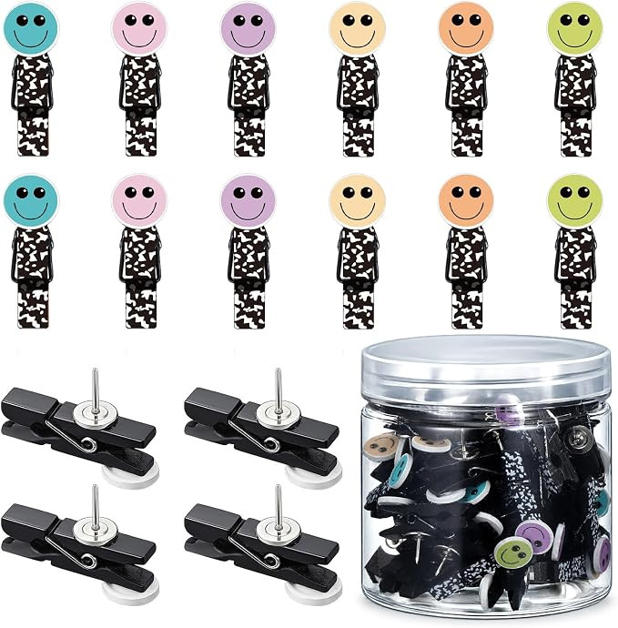 Watersay 60 Pcs Composition Push Pins with Wooden Clips Smile Face Design | Amazon (US)
