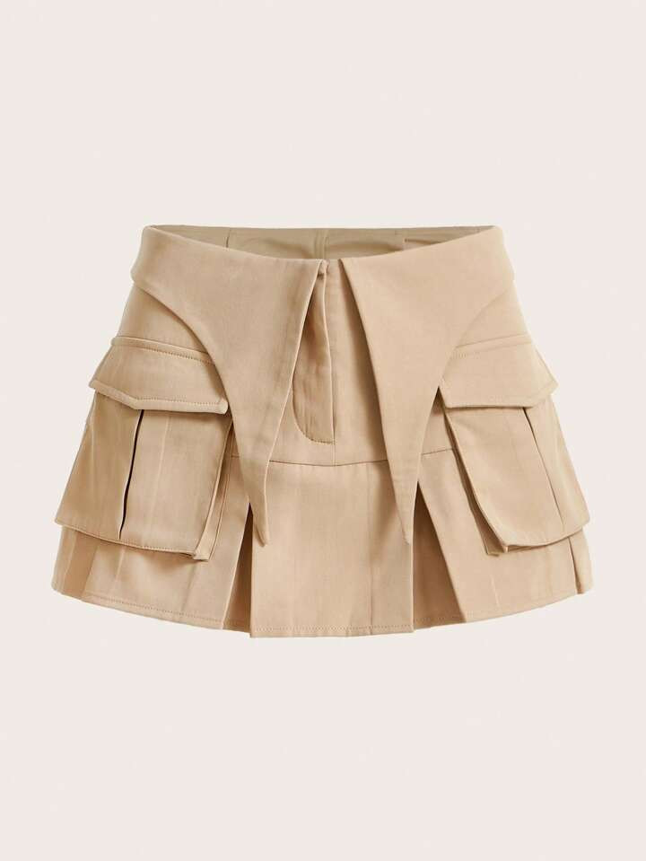 SHEIN ICON Gorpcore Flap Pocket Fold Pleated Detail Cargo Skirt | SHEIN